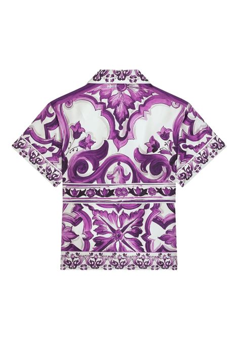 Silk Twill Shirt with Purple Maiolica Print DOLCE & GABBANA KIDS | L55S65-HI1TKIP3TN